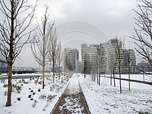 Snowing in Citylife, Milan