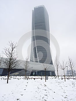 Snowing in Citylife, Milan