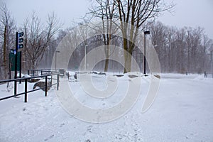 Snowing day at Niagara Falls State Park in Winter