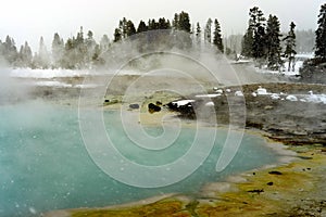 Snowing Geothermal geyser Yellowstone Wyoming