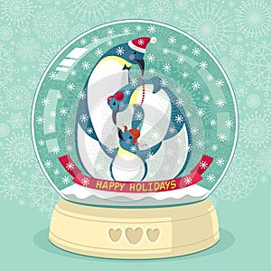 Snowing Globe With Penguin Family Inside