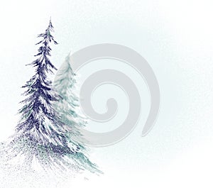 Sneží scéna borovica alebo stromy 