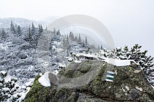 Sněží zimní krajina v Tatrách, Slovensko