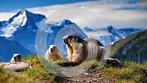 SnowKissed Alpine Marmots Amidst Majestic Grossglockner, KaiserFranzJosefsHohe in High Tauern Nation Winter Wonderlands Perfect photo