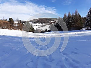 Snowland happy view smile beauty moutains steps photo