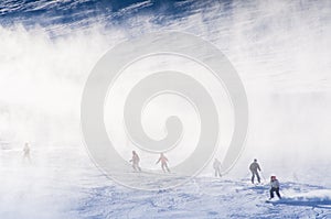 Snowmakers blowing fresh snow