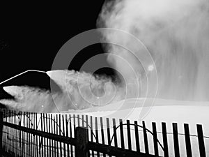 Snowmaking at night for skiing