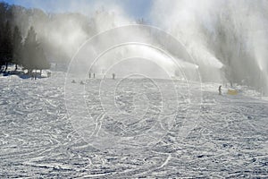 Snowmaking on Ski Slope