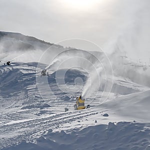 Snowmaking on the ski slopes in Park City Utah