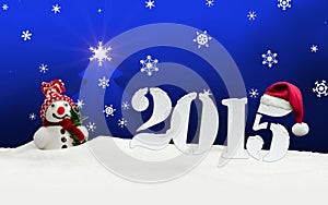 Snowman 2015 happy new year blue