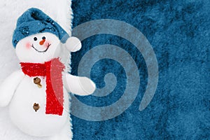 Snowman with blue fleece material with white border