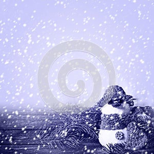 Snowman blue wooden panel winter