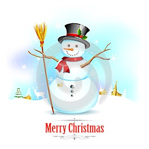 Snowman with broom in Christmas Background