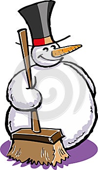 Snowman with a broom