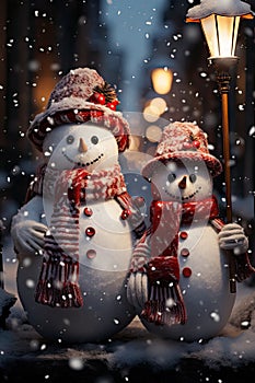 Snowman buddies during Christmas winter