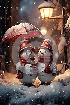 Snowman buddies during Christmas winter