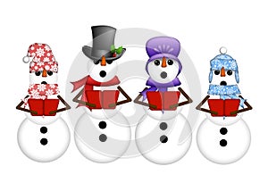 Snowman Carolers Sing Christmas Songs Illustration photo