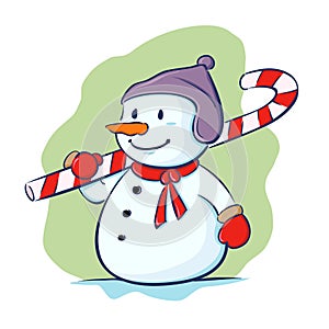 Snowman carry candy cane