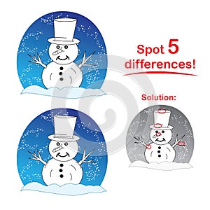 Snowman cartoon: Spot 5 differences!