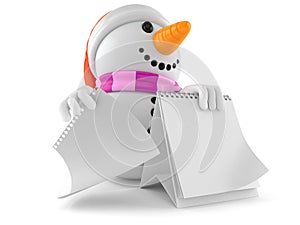 Snowman character with blank calendar