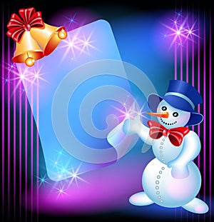 Snowman, chiming bells and signboard photo