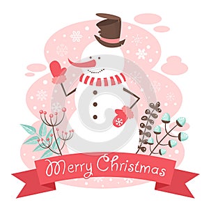 Snowman Christmas congratulation postcard