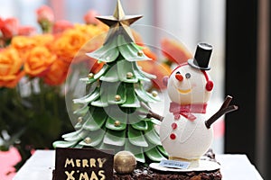 Snowman and Christmas Tree Cake