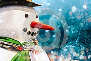 Snowman closeup with space for text