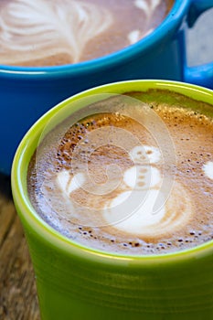 Snowman Coffee Art in Green Mug