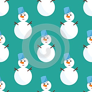 Snowman cold christmas season winter seamless pattern man in hat character xmas background holiday card vector