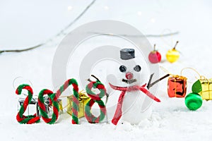 Snowman concept new year 2018 and christmas with giftes