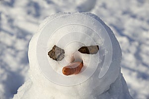 Snowman creature standing in winter landscape