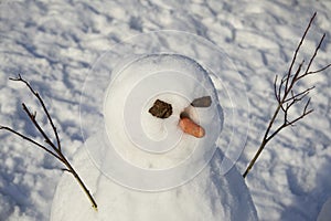 Snowman creature standing in winter landscape