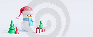 Snowman cute 3d character on white background. Merry Christmas and Happy new year concept 3d render