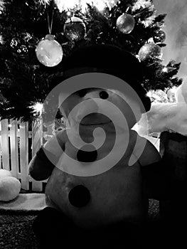 Snowman decoration and Christmas tree bubbles