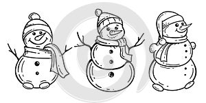 Snowman drawing. New Year holiday. Christmas .Vector illustration