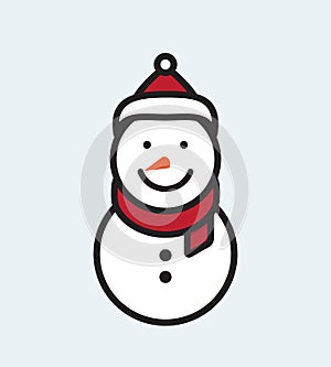 Snowman, flat design style icon. Christmas outline color symbol. Vector illustration