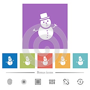 Snowman flat white icons in square backgrounds