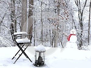 Snowman in forest