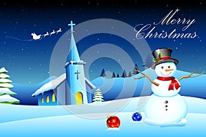 Snowman in front of Church