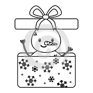 Snowman on gift box surprise celebration merry christmas thick line