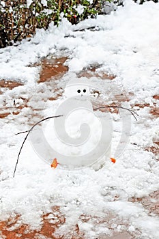 snowman at a greek forest - snowy day