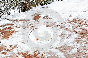 snowman at a greek forest - snowy day - winter park
