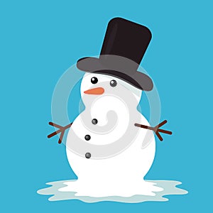The snowman has melted. Hello Spring. spring thaw. flat vector illustration