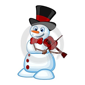 Snowman with hat and bow ties playing the violin for your design vector illustration