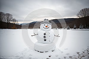 A snowman hat left in the snow