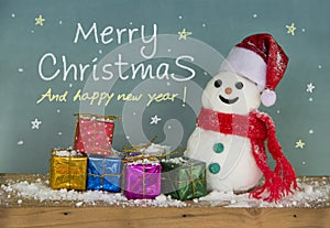 Snowman hat santa and Colorful gift box