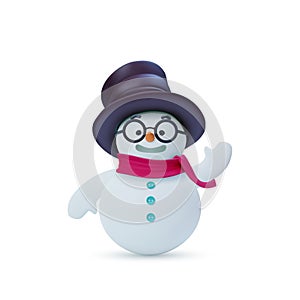 Snowman with hat and scarf isolated on white background. Realistic vector 3d Christmas snowman decorations. New Year illustration