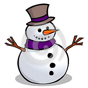 a snowman with a hat and scarf, wearing a top hat
