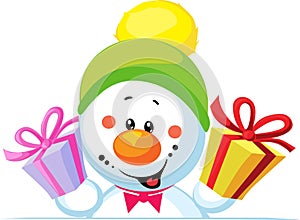 Snowman holding gift peep out photo